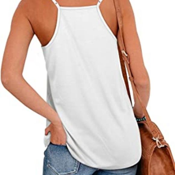 Jescakoo Womens V Neck Spaghetti Strap Sleeveless Shirts Loose Tank Tops - Picture 3 of 4